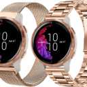 GARTOO 20mm Metal Bands for Garmin VivoActive 6/5/3,Forerunner 165/55/245/645 Watch Band, Garmin Venu/Venu Sq/Sq 2/Venu 2 Plus Watch Band, 2Pack Stainless Steel Wristband Strap for Men Women -Rose Gold