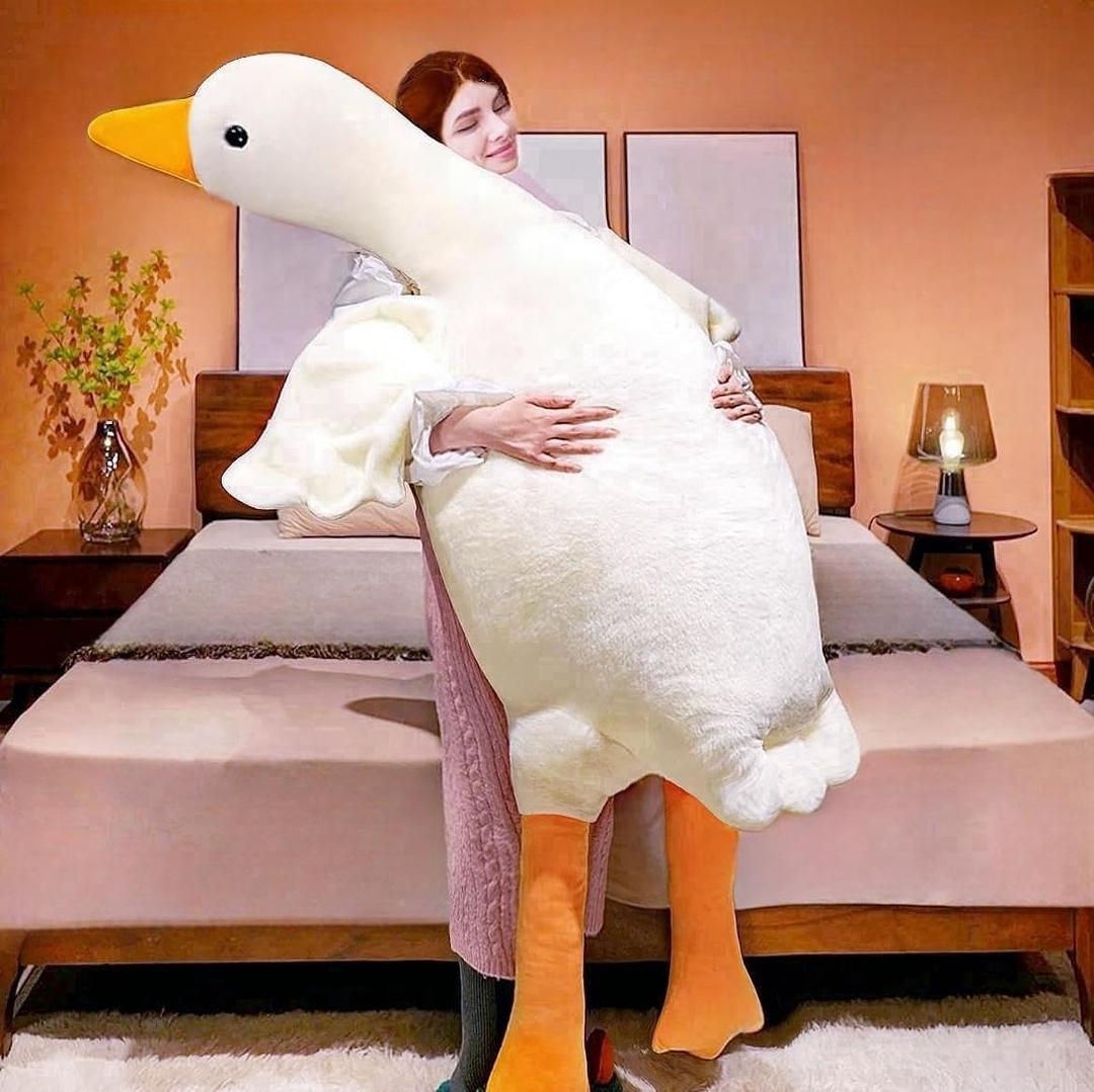 Giant White Goose Plush 63 in, Very Huge Fat Goose Stuffed Animal Pillow, Soft Furry Swan Hugging Pillow Gifts for Everyone (63 in)