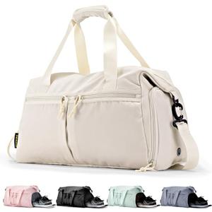 Weekender Duffel Bag with Shoe Compartment And Wet Pocket-Luggage Everyday Overnight Bag for Men and Women Travel-Carry On Gym Bag (Medium,White)