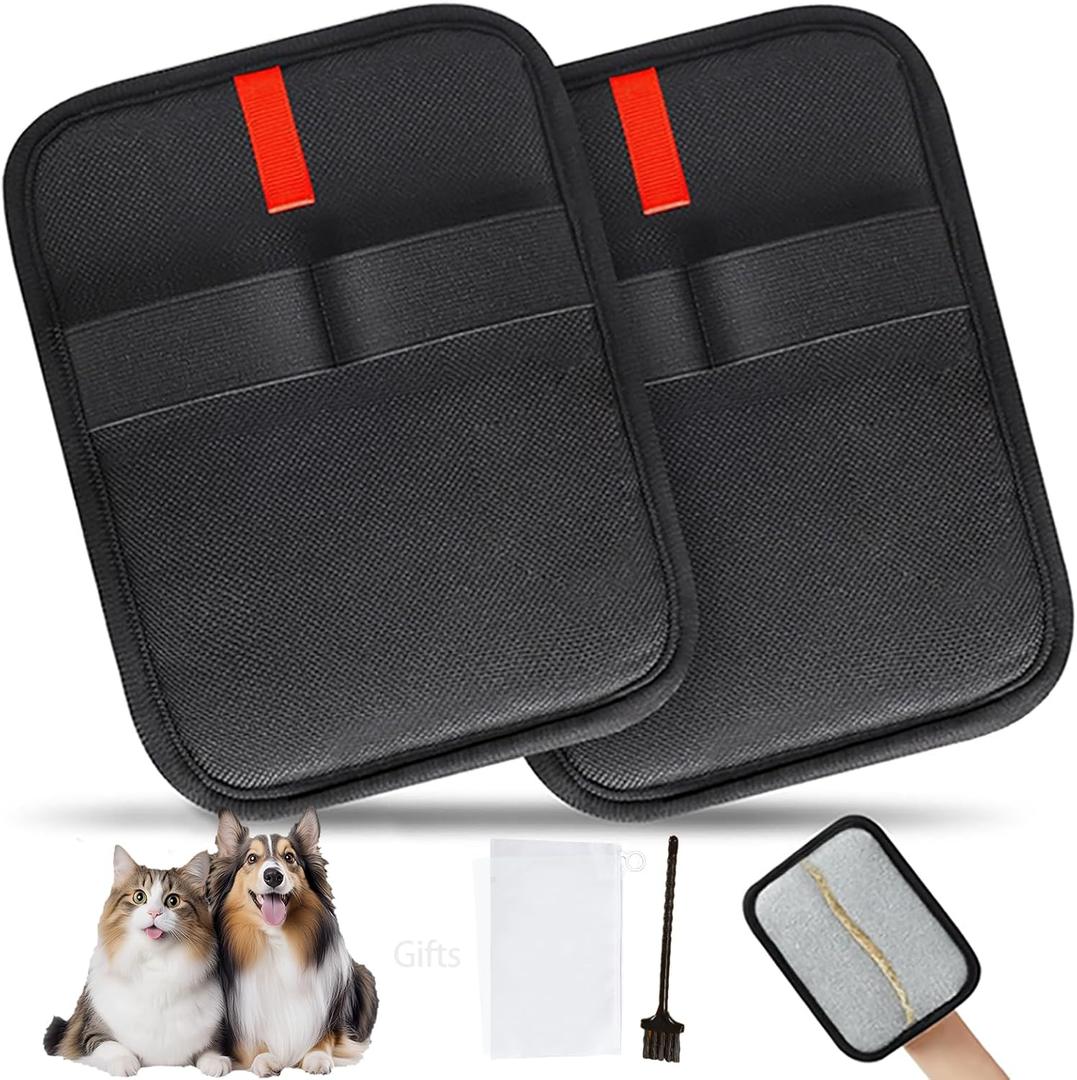 2 Pcs Static Pet Hair Removal Gloves, Reusable Electrostatic Pet Cat Dog Hair Remover Grooming Gloves,Pet Hair Remover Brush for Couch, Carpet, Furniture, Clothes & Car Interior
