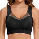 DOCUMO Seamless Bras for Women No Underwire Comfortable Push Up Wireless Bra Mesh Padded Back Smoothing Bra (Medium, Black)