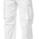 Plaid&Plain Men's Cargo Pants Loose Straight Fit with Multi-Pocket and Oversized Belt Loops (28W x 30L, White)