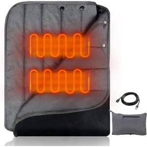 Portable USB Heated Blanket, 3 Heat Settings Heated Blanket 3 Hrs Auto Off, 58x38 with Overheat Protection Fast Heating for Home Office Outdoor Camping Travel(Battery Pack Not Included) (Grey)