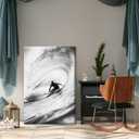 Vintage Black and White Surfing Canvas Wall Art Summer Ocean Wave Poster Extreme Sports Seaside Print for Bedroom Dorm or Home Wall Decor 8x12inch Framed