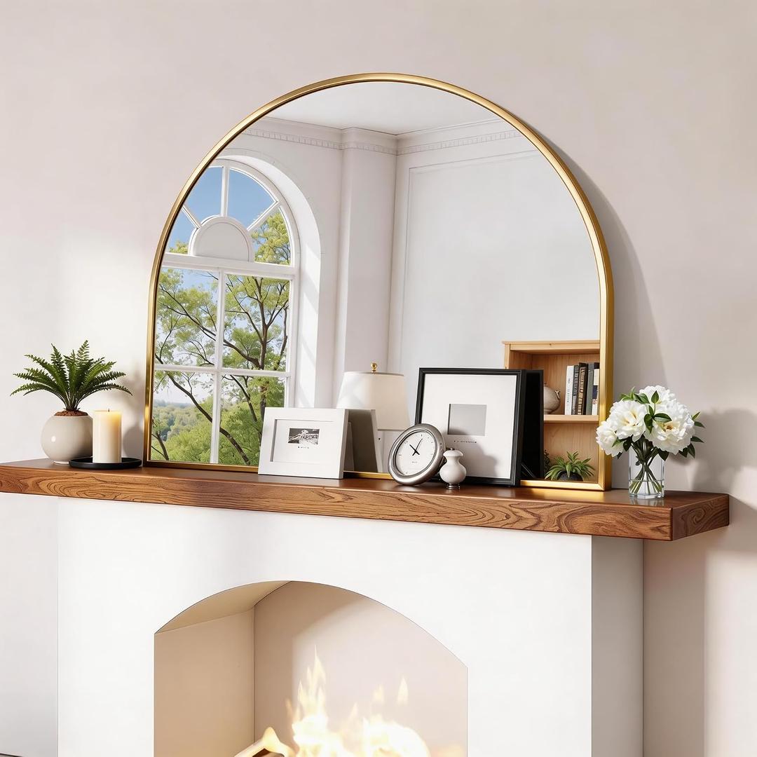 CIRCUMI Arched Wall Mirror, 36"x30" Gold Arched Mirror for Entryway Table