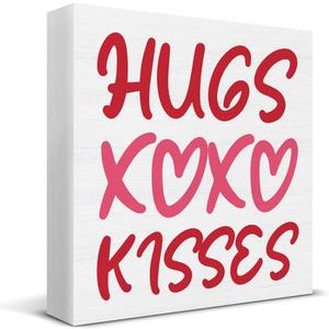 Romantic Gifts for Women Men Desk Decor Funny Hugs and Kisses Wood Sign for Home Living Room Bedroom Desk Shelf Table Decor 5 X 5 Inches Pack Of 6