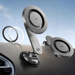 ESR for MagSafe Car Mount, Dashboard Magnetic Phone Holder for Car, 360 Rotation,Car Phone Holder Mount for iPhone 16/16e/15/14/13/12, Galaxy S25, Strong Magnets,Car Accessories(with 2 Mental Rings) (Grey)