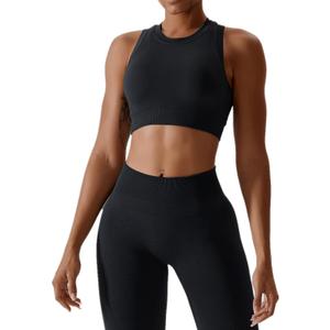 ABOCIW Womens Seamless Workout Sets Racerback Sports Bra Crop Tank Top High Waist Leggings 2 Piece Gym Yoga Outfits (Medium, Black)