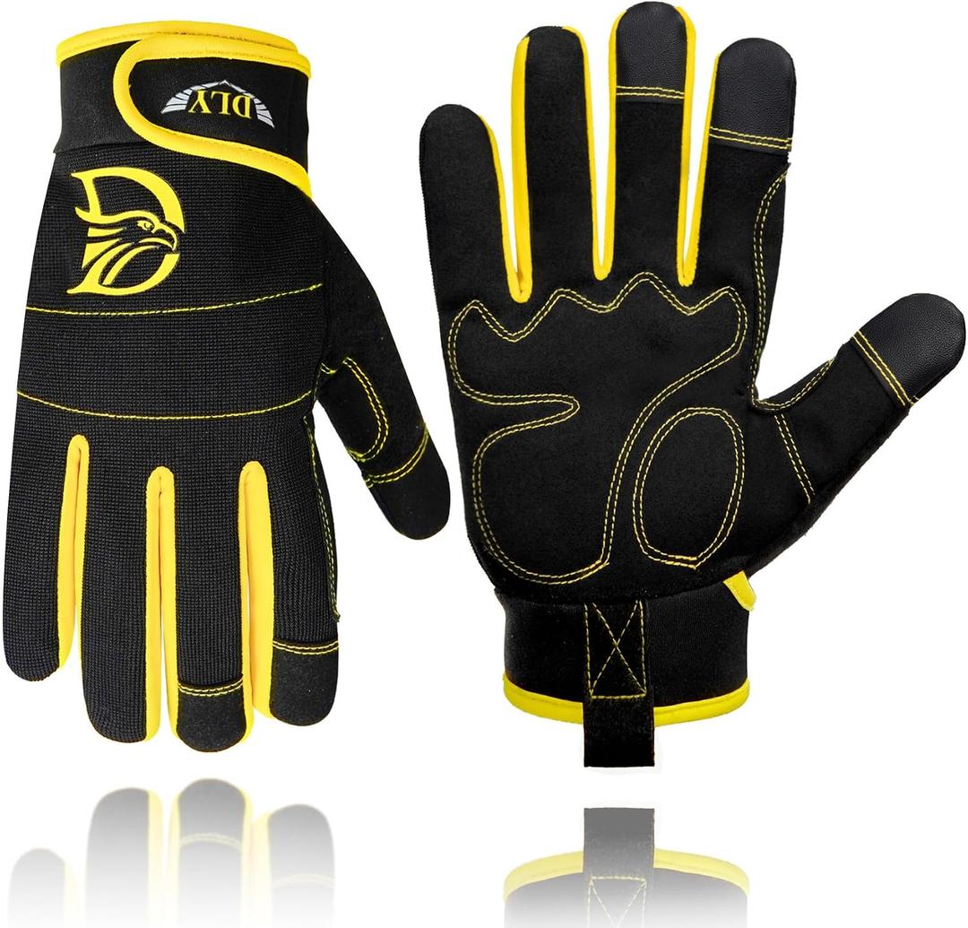 DLY Heavy Duty Work Gloves, Impact Protection Mechanic Gloves, Synthetic Leather Work Gloves, Touchscreen Capable M