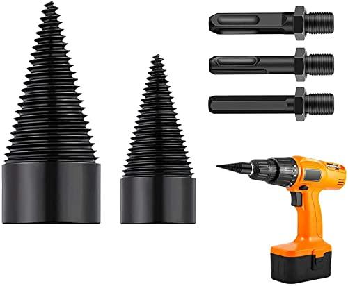 Wood Splitter Drill Bits, 5Pcs Firewood Log Drill Bits, 32MM + 42MM Heavy Duty Electric Drills Screw Cone Driver with Round + Hex + Square Shank for Electric Drill Machine