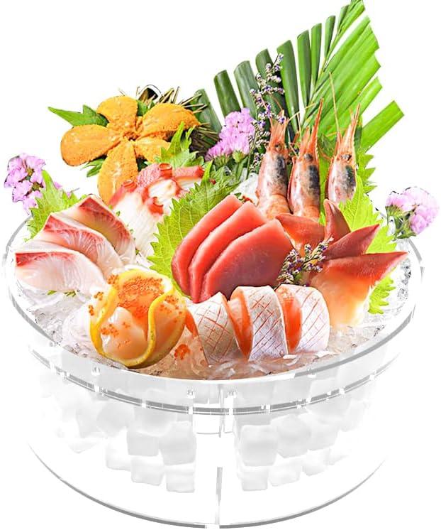 Ice Chilled Serving Tray with Ice Underneath, Shrimp Cocktail Serving Dish with Ice Tray, Acrylic Cold Food Fruit Buffet Server Platter for Party Keep Food Fresh