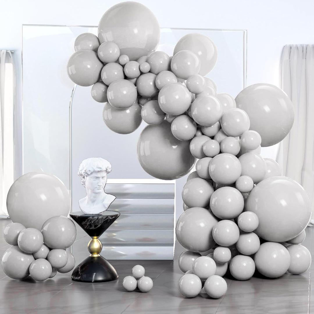PartyWoo Gray Balloons 140 pcs Different Sizes Pack of 18 12 10 5 Inch Matte Gray Latex Balloon Arch Kit Garland for Baby Shower Graduation Wedding Anniversary Birthday Party Decorations Gray-Y71