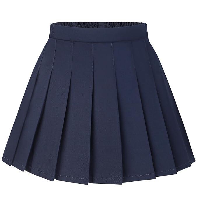 KEREDA Girls Pleated Mini Skirt High Waist Tennis School Uniform Skirts 8-9 Years Navy