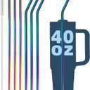 for Stanley Quencher 40oz Tumbler 6x Metal Stainless Steel Straws, 12inch Replacement Extra Long/Tall Straws for Stanley Cup 40oz Drinking Reusable Accessories (3x Straight & 3x Bent, Colorful)