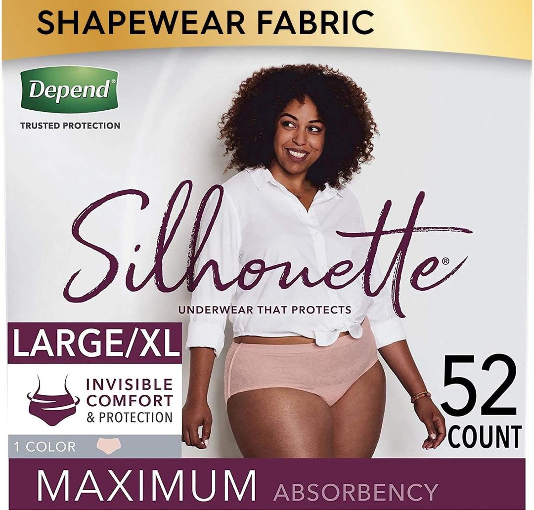 Depend Silhouette Incontinence and Postpartum Underwear for Women, Maximum Absorbency, Disposable, Large/Extra-Large, Pink, 52 Count (Packaging May Vary)