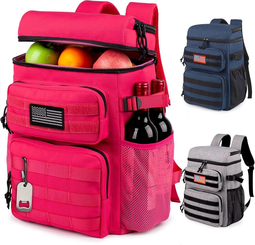 Tactical Backpack Cooler,Soft Lightweight Leakproof Cooler Backpack,Insulated Cooler Bag,Portable Soft Cooler Bag Waterproof for Beach, Travel, Camping, Picnic, Hiking (Hot Pink)