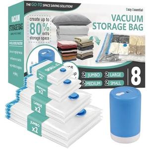 Cozy Essential Travel Vacuum Clothes Bags with Rechargeable Electric Pump for Luggage, Suitcase, Vacuum Seal Compression Space Saver Bags for Clothing, 6 Pack