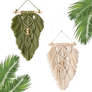 MAIQUNE Macrame Wall Hanging Leaves, Woven Tapestry Wall Hanging, Handmade Boho Woven Tapestry,Boho Home Decor for Dorm Home Bedroom Western Room Decoration Gift for Women (white+green)