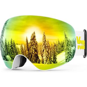 Ski Goggles Men Women,OTG Snowboard Goggles Over Glasses,Anti Fog Winter Sports Goggles for Snowboard Snowmobile (Yellow-spherical-vlt 18%)