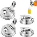 4 Pack Stainless Steel Wide Mouth Mason Jar Pour Spout Lid, Mason Jar Pitcher Flip Cap Lids, Airtight & Leak-proof Seal, Canning Lids for Wide Mouth Ball Mason Jar (silver lid)