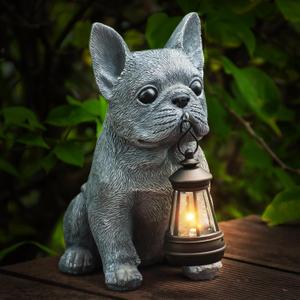 Qwifyu Solar Dog Outdoor Garden Statue with LED Light - Lawn Decor Dog Statue for Patio, Balcony, Yard Ornament - Unique Housewarming Gifts, Birthday Gifts, Garden Gift