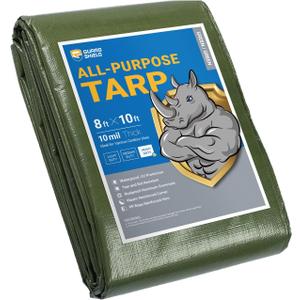 GUARD SHIELD Heavy Duty Tarp 8x10 Feet Green Multi Purpose Thick Waterproof Poly Tarp Cover 10mil