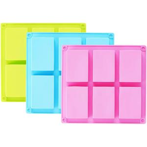 TDHDIKE 3 Pack Silicone Soap Molds(Blue & Pink & Green), 6 Cavities Silicone Baking Mold DIY Handmade Soap Making, Muffin, Loaf, Brownie, Cornbread and More