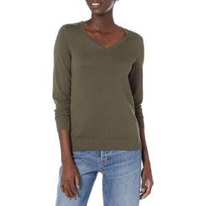 Amazon Essentials Women's Regular-Fit Lightweight Long-Sleeve V-Neck Sweater (S, Dark Olive Heather)