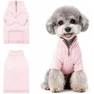 Small/Medium Dog Sweater, Warm Dog Winter Coat w/Sleeves, Comfortable High Neck Premium Dog Clothes for Mini Poodle-Best for Holidays, Daily Walks S Pink