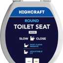 HIGHCRAFT Premium Round Toilet Seat with Slow-Close Design, Adjustable Hinges & Quick Removal Mechanism - Molded Wood Toilet Seat - Fits Standard Round Toilets - Toilet Seat in White