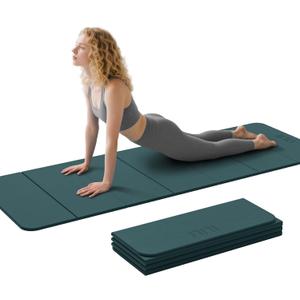 ILILI Foldable Yoga Mat 71 * 24 * 0.3'' - TPE Non-Slip Fitness Mat for HomeWaterproof & Lightweight (2lb) for Home Gym, Pilates & Stretching,Fitness Workouts (Dark Green)