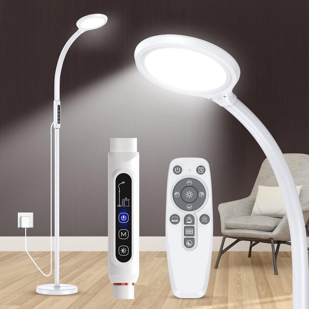Light Therapy Lamp 11000 Lux, LED UV-Free Sunlight Lamp,Full Spectrum Happy Therapy Lamp with 10 Adjustable Brightness Levels, 2 in 1 Retractable Floor Light Therapy Lamp (White)