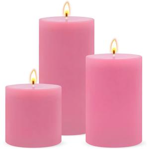 Pink Unscented Pillar Candles 3-Pack  Dripless & Smokeless, Long-Burning Thick Candles (2",3",4" Heights) for Weddings, Home Decor & Serene Ambiance