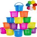 18PCS Easter Small Plastic Baskets with Handles Bulk, 70g Faux Grass Confetti Strips Accessories Filler Stuffers for Spring Decorations Party Supplies Favors