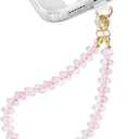 Natural Stone Beaded Phone Wrist Strap for Women  Detachable Chain Wristlet, Durable 304 Stainless Steel Core (Rose Quartz)