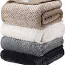 Newwiee 4 Pcs Flanne Fleece Throw Blanket for Bed Couch Large 3D Waffle Textured Soft Blanket Winter Warm Lightweight No Shedding No Pilling Decorative Throw, 50x60 Inch (Natural Color)