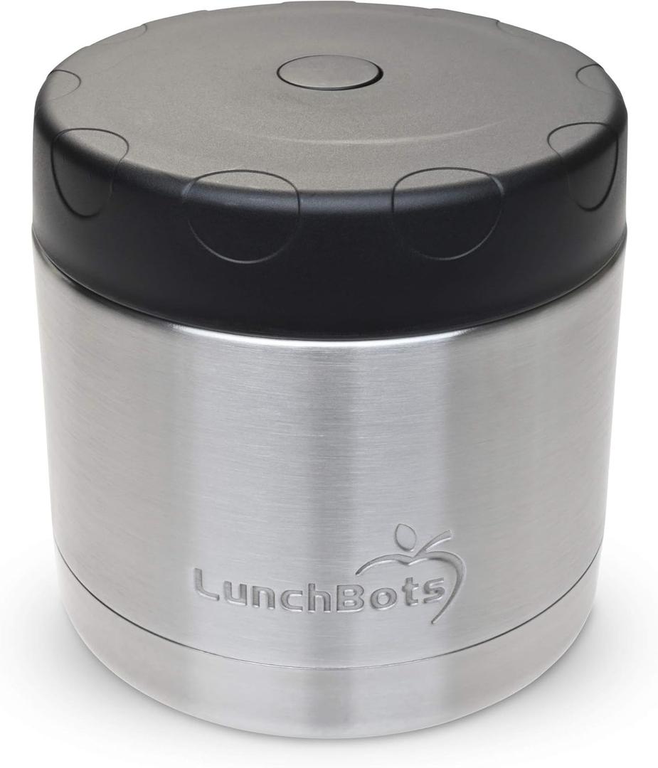 LunchBots 16oz Thermo Stainless Steel Wide Mouth - Insulated Thermo With Vented Lid - Keeps Food Hot or Cold for Hours - Leak-Proof Portable Thermal Food Jar is Ideal for Soup - 16 ounce - Black