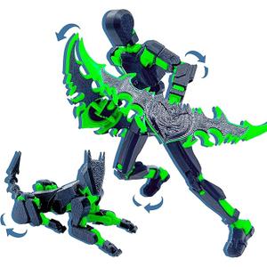 (Assembly Completed) T13 3D Action Figure Set,Dummy Robo Titan 13 Action Figures,3D Printed Multi-Jointed Toy (Black + Green)
