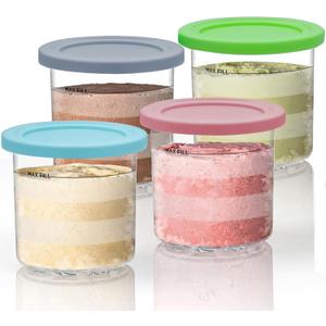 NANOBABY Pint Containers and Lids Replacement Compatible with Ninja CREAMi 7-in-1 Ice Cream Maker, 16oz Pint Cup Replacement for Ninja Creami NC300 Series,NC301 NC299AMZ CN305A CN301CO,4-Pack,BPA Free
