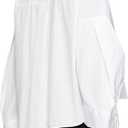 Women's Button Down Shirts Pleated Wide Sleeves Blouse Cuff Buttons Casual & Work Top (White), Small