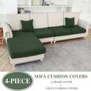 LA MEACK Couch Cushion Covers for Sectional Sofa L Shape Washable Separate Seat Chaise Couch Cover Stretch Sofa Slipcovers with 2 Pcs Pillowcases(3 Seater + 1 Chaise, Green)