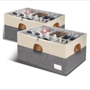 Shoe Organizer for Closet, Foldable Shoe Storage Bins with Clear Cover, Space Saving Shoes Holder with 4 Handles, Large Adjustable Shoe Box Storage Containers, Fits 12-24 Pairs, 2 Pack, Beige