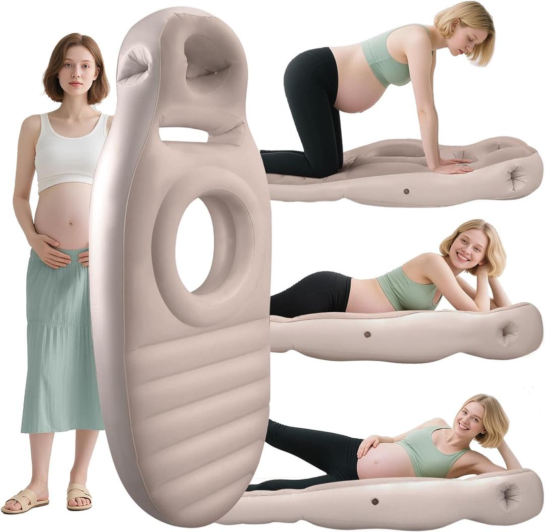 Inflatable Pregnancy Pillow, Full Body Maternity Airbed with Belly and Head Hole for Comfort (Brown)