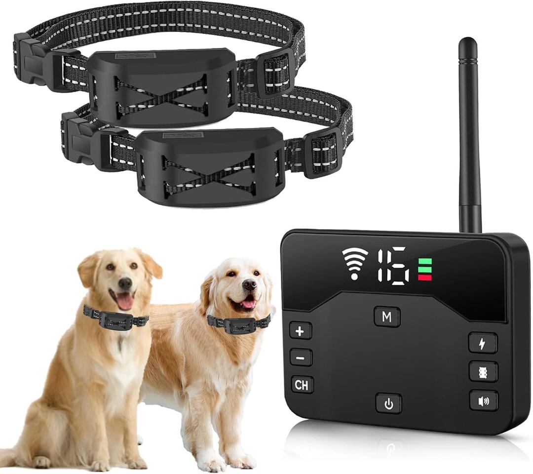 Wireless Dog Fence System with Remote Training Collar, 2-in-1 Electric Fence, Adjustable Range up to 985 ft, Beep/Vibration/Static Modes, Rechargeable IP66 Waterproof Collar