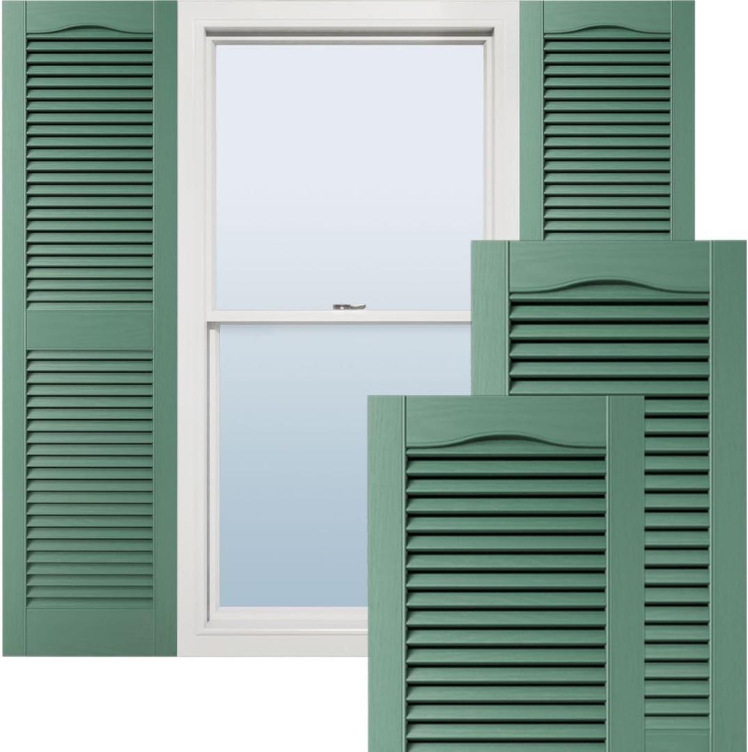 Ekena Millwork Lifetime Vinyl LL1S14X06000FG Standard Cathedral Top Center Mullion, Open Louver Vinyl Shutters, w/Installation Shutter-Lok's & Matching Screws (Per Pair), 14 1/2"W x 60"H, Forest Green