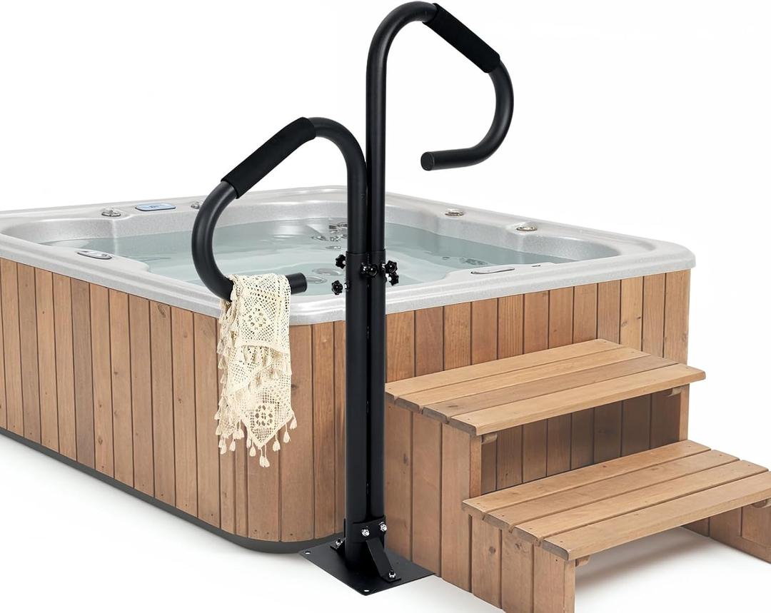 Two Way Hot Tub Handrail - 38-62" Adjustable Height with 360 Rotating Dual Handle, Slip-in Base | Rust-Proof Carbon Steel Grab Rail for Safe Entry Exit Spas