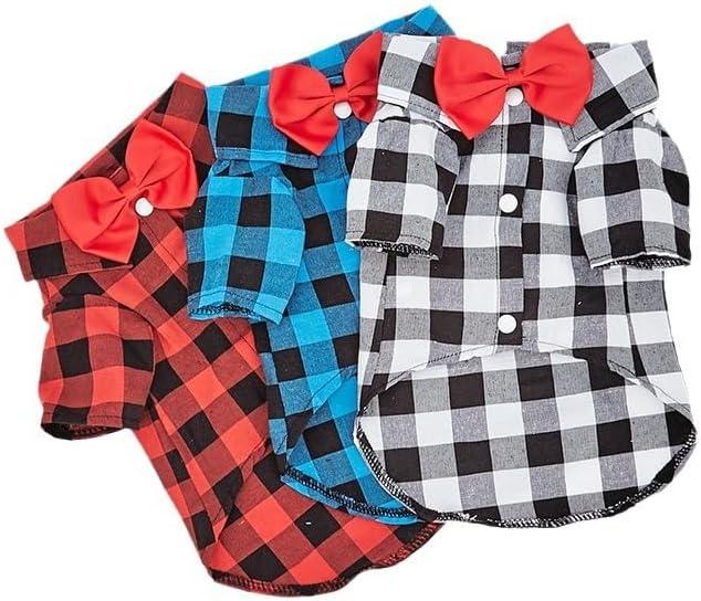 3 Pack Plaid Puppy Cat Shirt - Cute Dog Shirts for Large Dogs and Cats - Birthday Party and Holiday Photo((Red, Blue & White,Large)