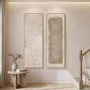 Long Narrow Framed Neutral Abstract Vertical Wall Art, 2 Piece Modern Canvas Prints Paintings Artwork for Walls, Tall Beige Cream Minimalist Pictures for Living Room Bedroom Hallway Entryway Wall Decor