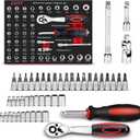 1/4"Drive Socket Set 46 Pcs,Metric And SAE Mechanics Tools Kit,Bit Socket Sets, 72 Tooth Reversible Ratchet Wrench, Universal Joint, Extension Bars, Spinner Handle, With EVA Storage Tray, CR-V Steel