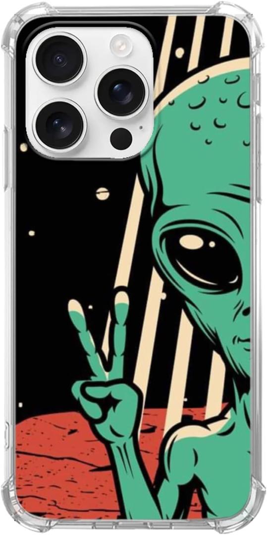 Cool Alien UFO Phone Case for iPhone 16 Pro Max, Psychedelic Trippy Mysterious Alien Planet Cover for Teens Women Men for iPhone 16 Pro Max, Soft TPU Shockproof Case